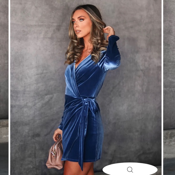 Vici Blue Velvet Wrap Mini Dress Size XS - Picture 2 of 5